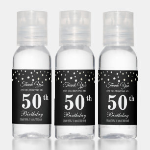 Editable Birthday Party Favor in Black & White Hand Sanitizer