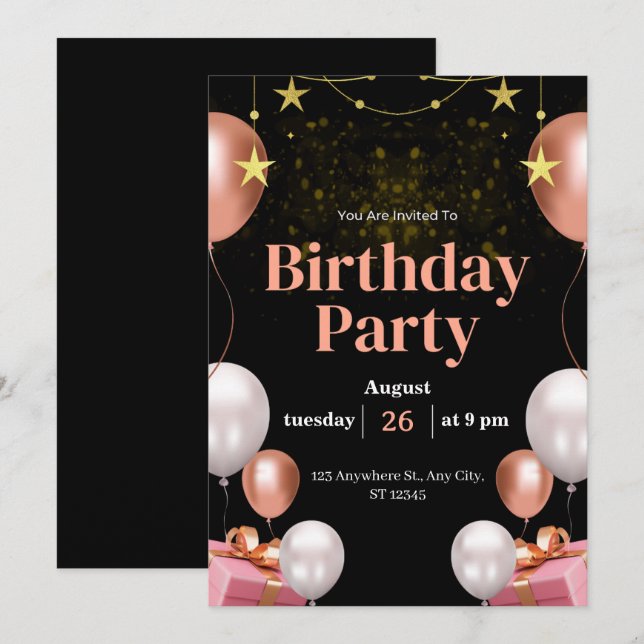 Editable Birthday Party Invitation – Personalized  (Front/Back)