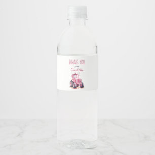 Editable Birthday Pink Tractor Water Bottle Label