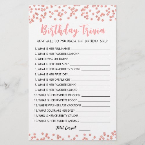 Editable Birthday trivia Birthday party game