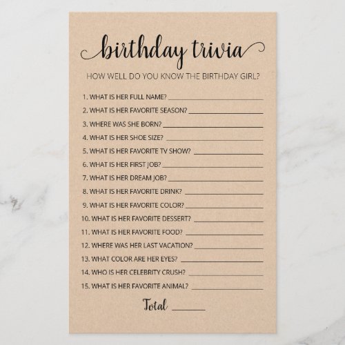 Editable Birthday trivia Birthday party game