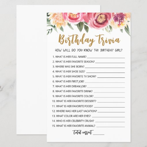 Editable Birthday trivia Birthday party game | Zazzle