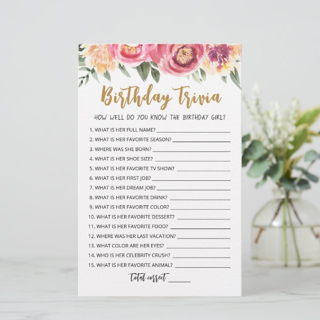 Editable Birthday trivia Birthday party game | Zazzle editable-birthday-trivia-birthday-party-game-zazzle