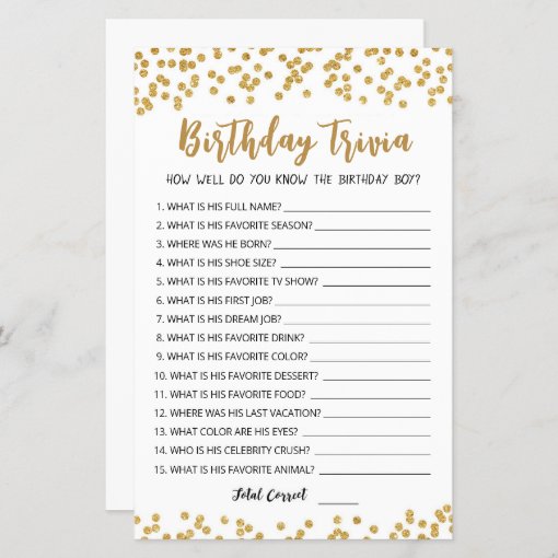 Editable Birthday trivia Birthday party game | Zazzle