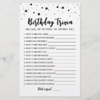 Editable Birthday trivia Birthday party game
