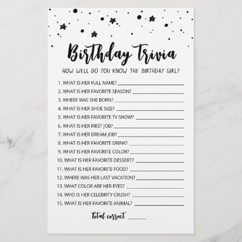 Editable Birthday trivia Birthday party game