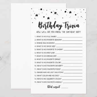 Editable Birthday trivia Birthday party game | Zazzle