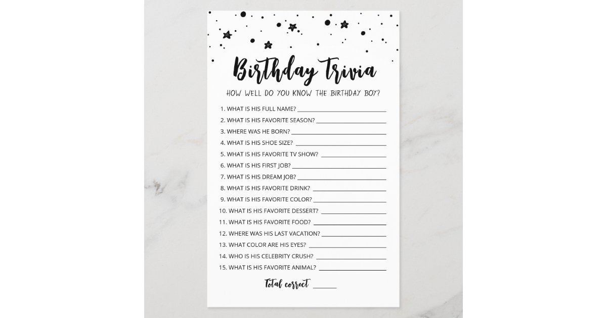 Editable Birthday trivia Birthday party game | Zazzle