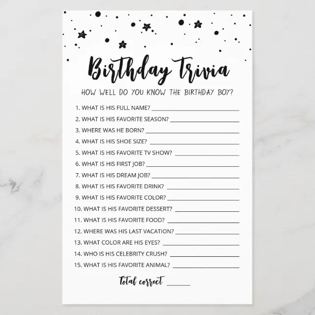 Editable Birthday trivia Birthday party game | Zazzle