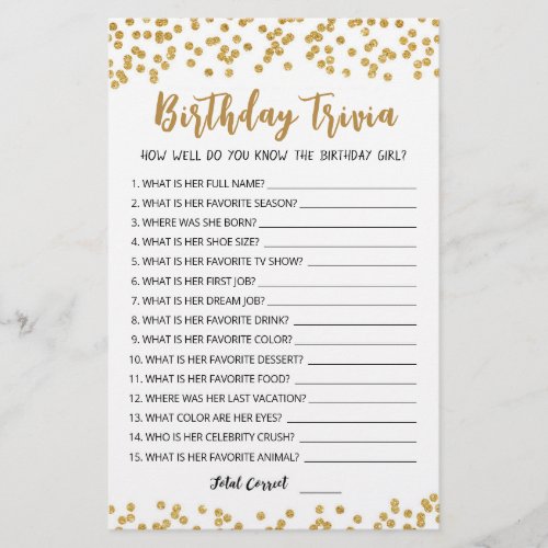 Editable Birthday trivia Birthday party game