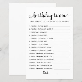 Editable Birthday trivia Birthday party game | Zazzle