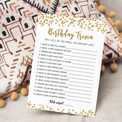 Editable Birthday Trivia game Card