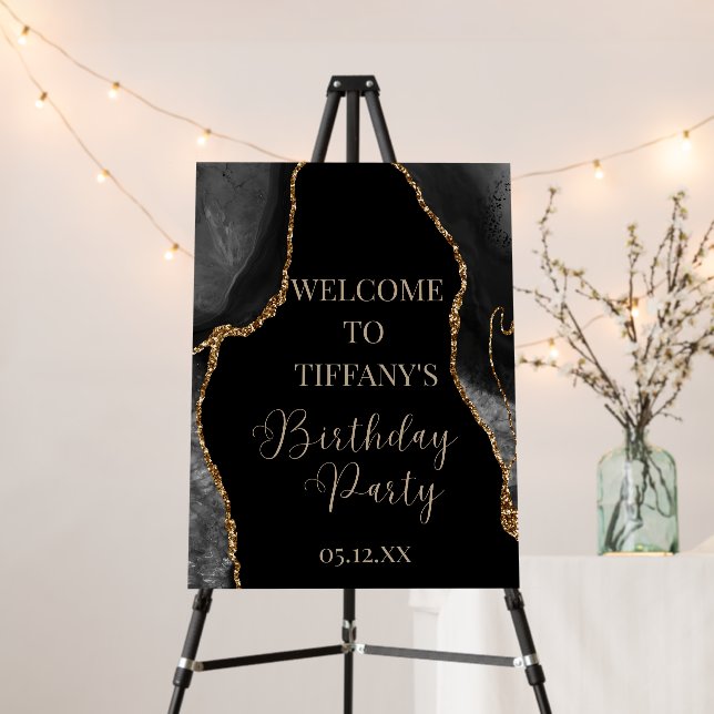 Editable Black and Gold Birthday Welcome Sign (In Situ (Stand))