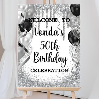 Editable Black and Silver Birthday Welcome Sign