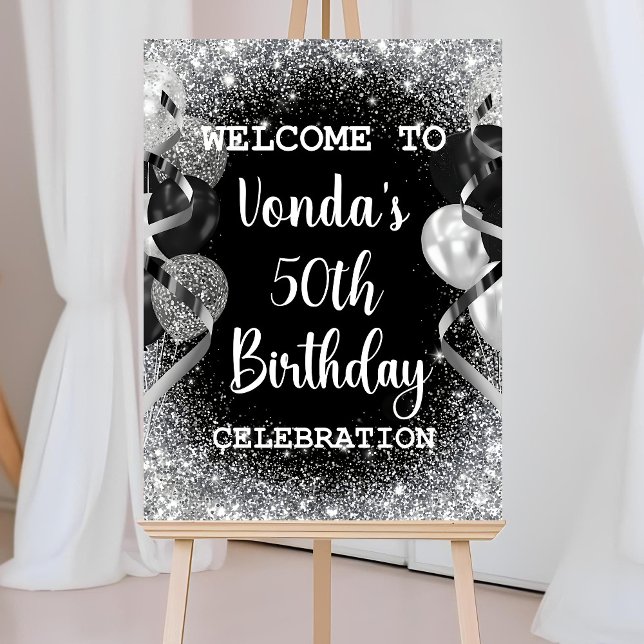 Editable Black and Silver Birthday Welcome Sign (Creator Uploaded)