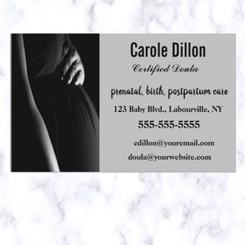 Editable Black and White Certified Doula Business Card