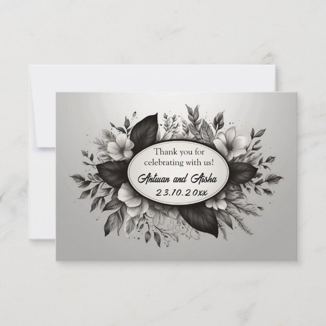 Editable Black and White Floral Notecard (Front)