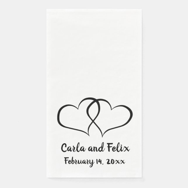Editable Black and White Hearts  Paper Guest Towels (Front)