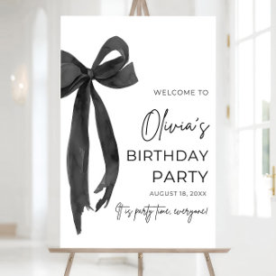 Editable Black Bow Birthday Welcome Sign Template