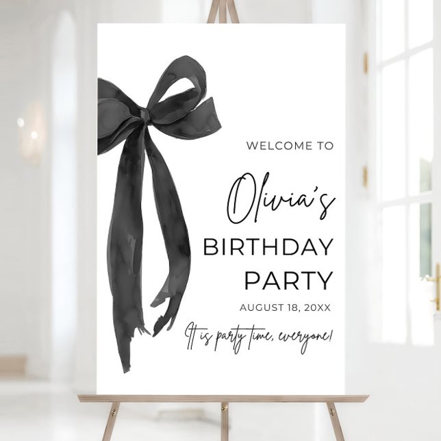 Editable Black Bow Birthday Welcome Sign Template (Creator Uploaded)