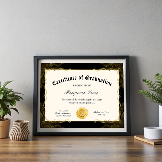 Editable Black Certificate of Graduation Award (Editable Black Certificate of Graduation Award)