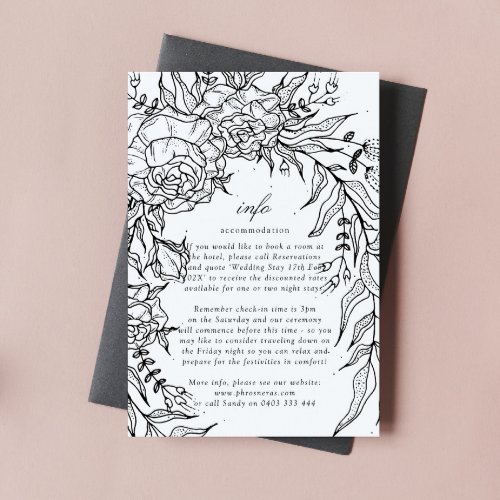 Editable Black Flower White Wreath Wedding Enclosure Card