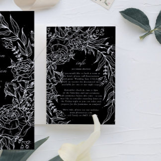 Editable Black Flower White Wreath Wedding Enclosure Card