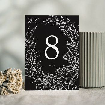 Editable Black Flower White Wreath Wedding Table Number by PhrosneRasDesign at Zazzle