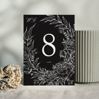 Editable Black Flower White Wreath Wedding Table Number