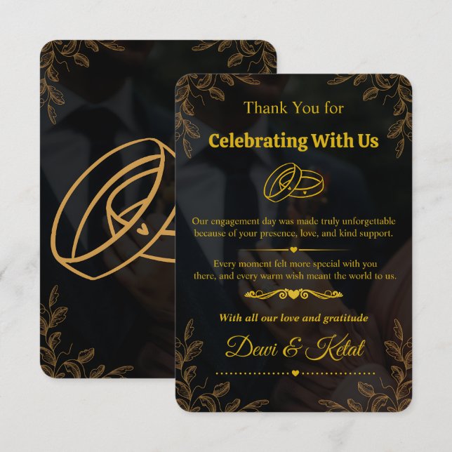 Editable Black Gold Engagement Thank You Card (Front/Back)