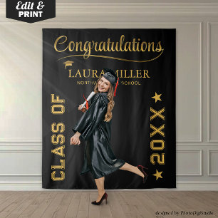 Editable Black & Gold Graduation Photo Backdrop