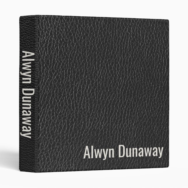 Editable Black Leather  3 Ring Binder (Front/Spine)