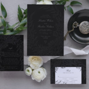 Editable Black on Black Floral Wreath Wedding Invitation