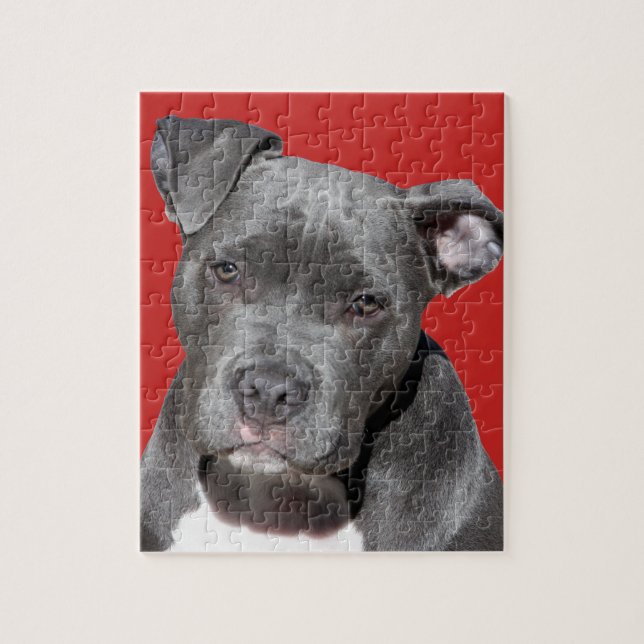 Editable Black Pitbull Jigsaw Puzzle (Vertical)
