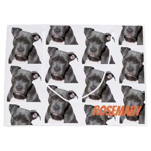 Editable Black Pitbull Large Gift Bag