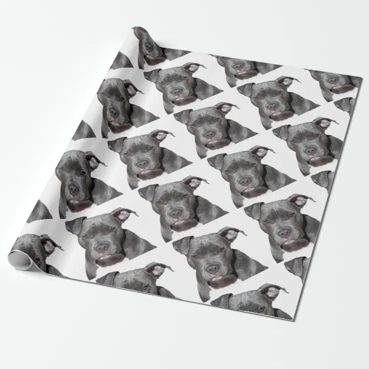 Editable Black Pitbull Wrapping Paper Zazzle