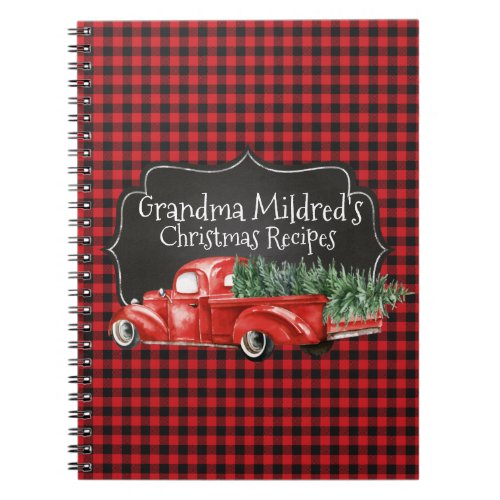 Editable Black Red Buffalo Plaid Red Truck Notebook