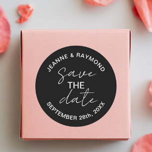 Editable Black Save the date Wedding Announcement Classic Round Sticker