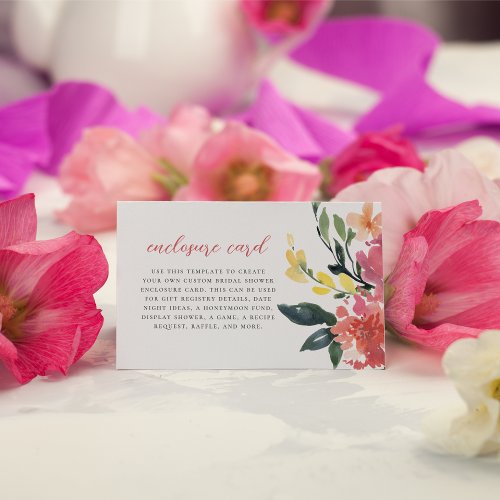 Editable Bloom Spring Flowers Leaves Bridal Shower Enclosure Card