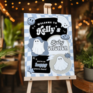 Editable Blue A Little Boo Baby Shower Welcome Sig Foam Board