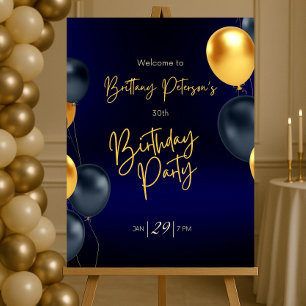 Editable Blue and Gold Birthday Welcome Sign Men
