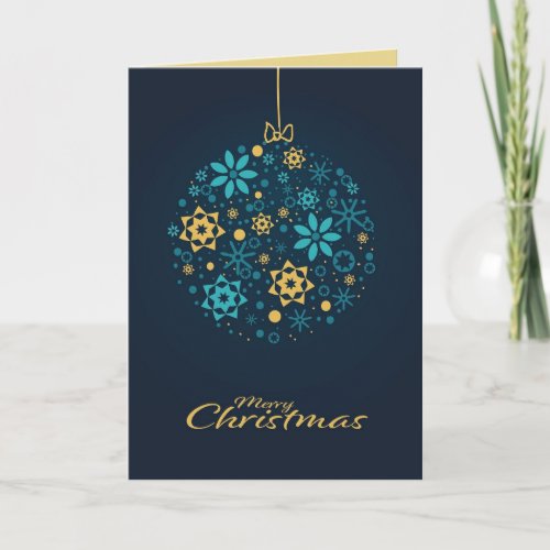 Editable Blue and Gold Ornament Christmas Card