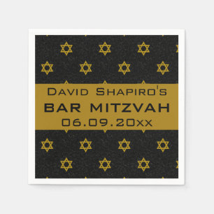 Editable Blue and Gold Star of David Bar Mitzvah Napkins