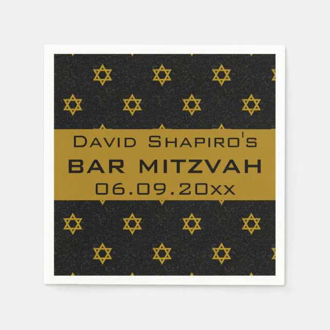 Editable Blue and Gold Star of David Bar Mitzvah Napkins | Zazzle