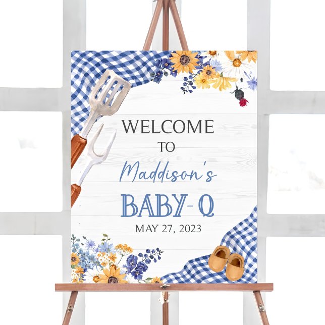 Editable Blue BBQ Baby Shower Welcome Sign Baby-Q  (Creator Uploaded)