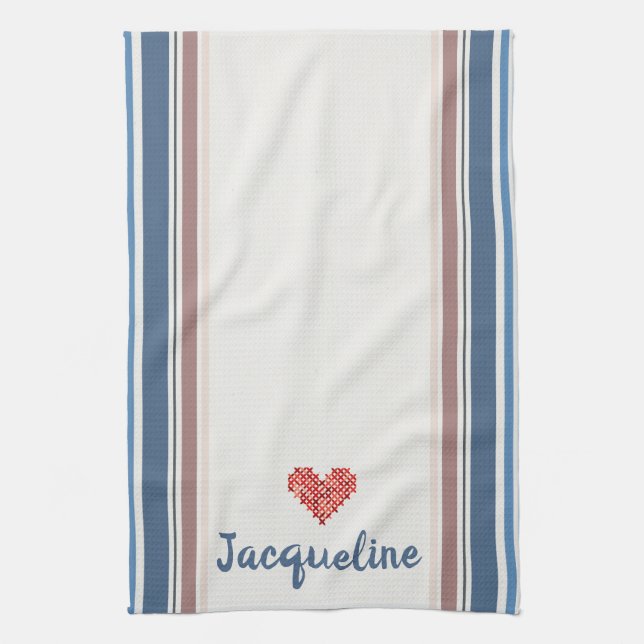 Editable Blue Beige Striped Kitchen Towel (Vertical)