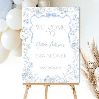 Editable Blue Bow Baby Shower Welcome Sign, Blue Foam Board