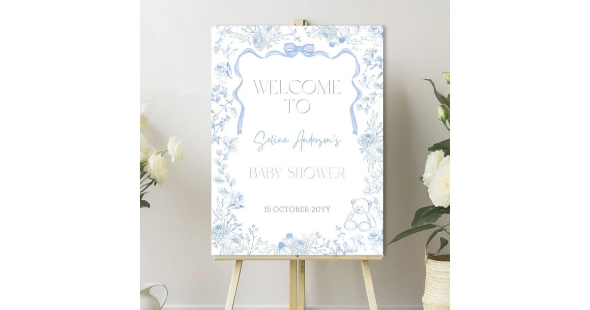 Editable Blue Bow Baby Shower Welcome Sign, Blue Foam Board | Zazzle