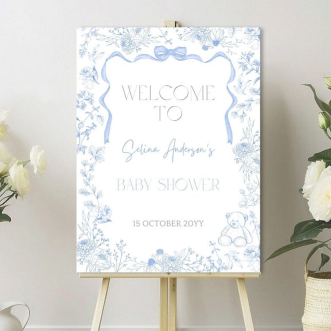 Editable Blue Bow Baby Shower Welcome Sign, Blue  Foam Board (Creator Uploaded)