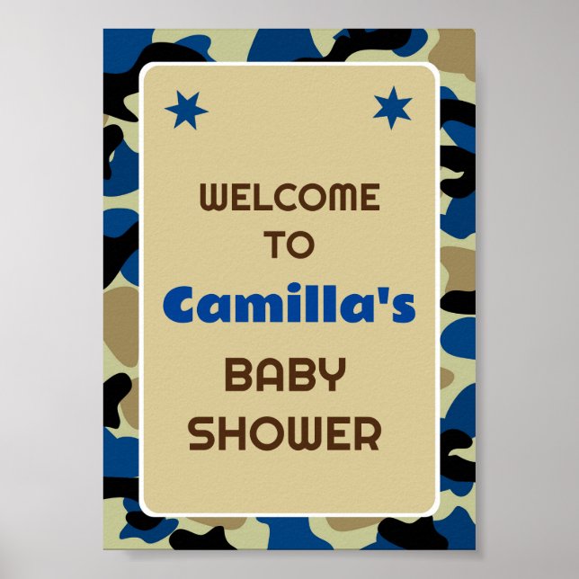 Editable Blue Camo Party Welcome Sign (Front)